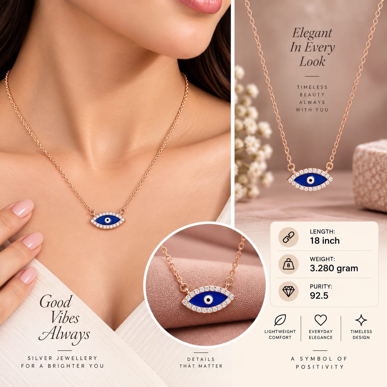 Ladies Evil Eye Silver Chain