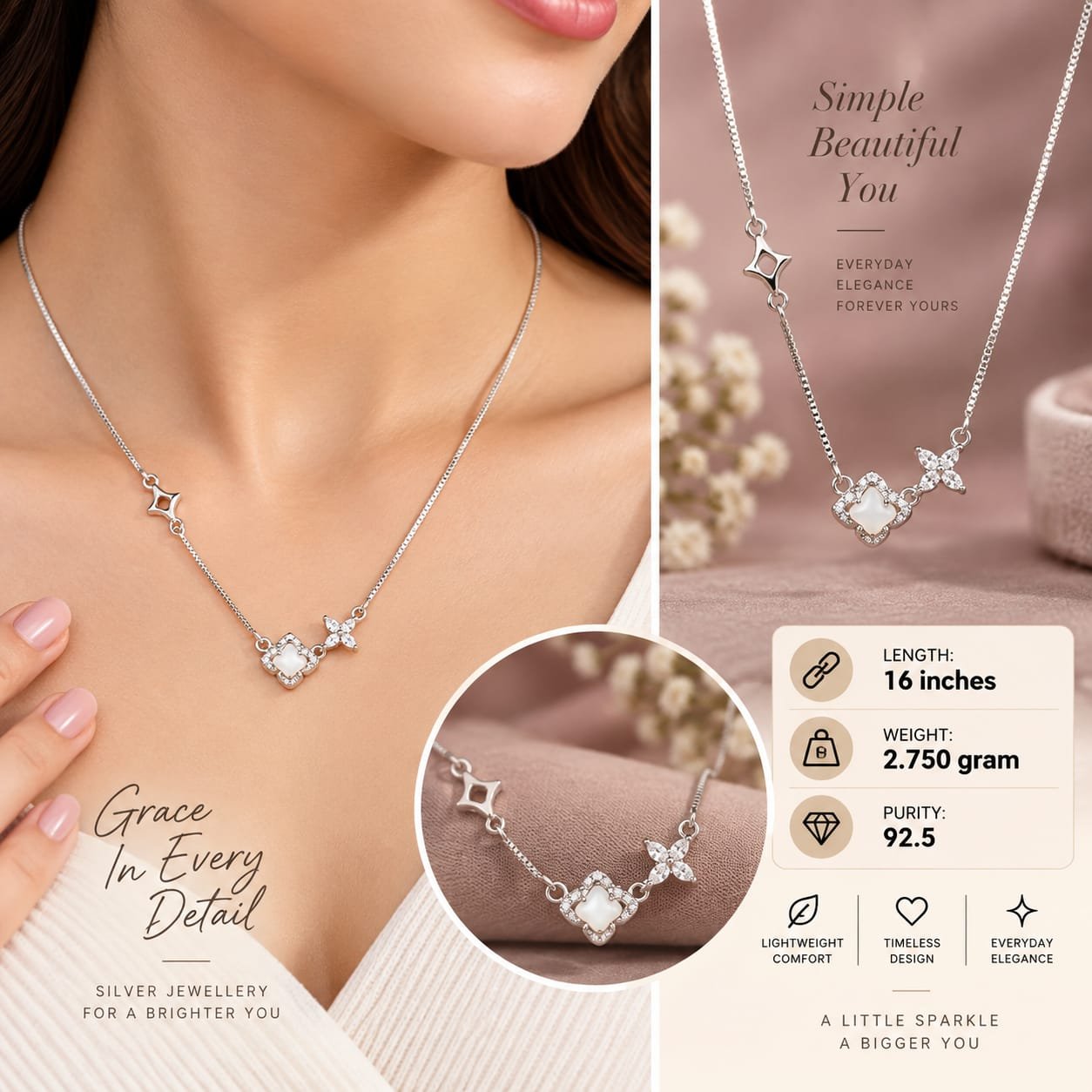 Ladies Clover Star Silver Chain