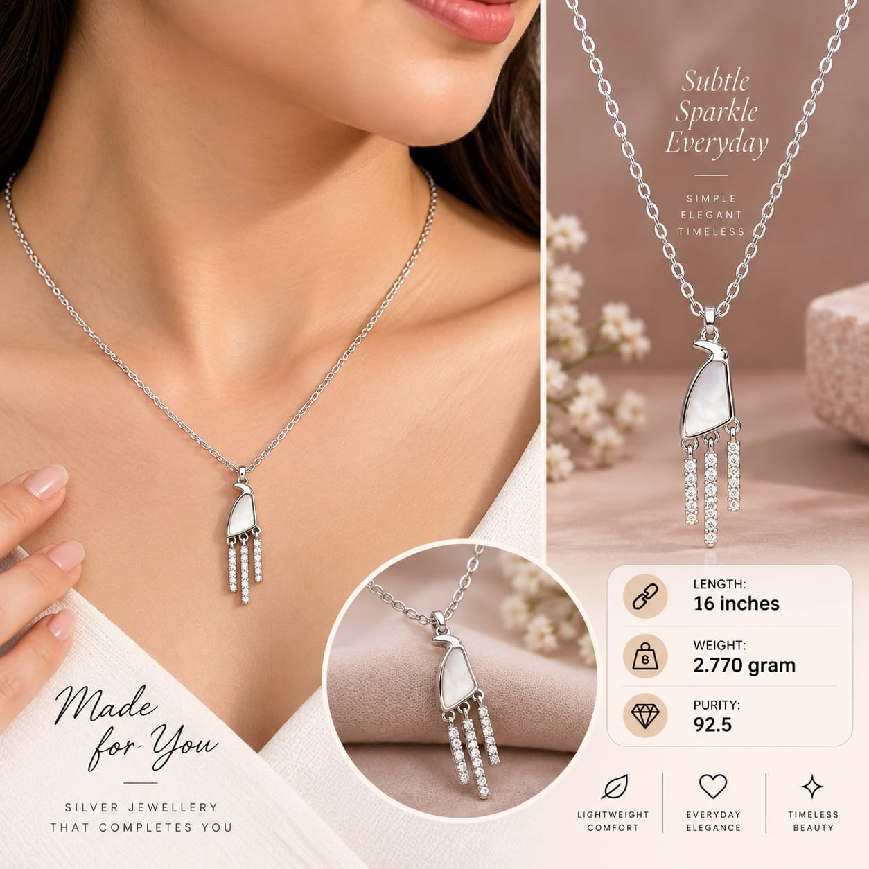 Ladies Pearl Tassel Silver Chain