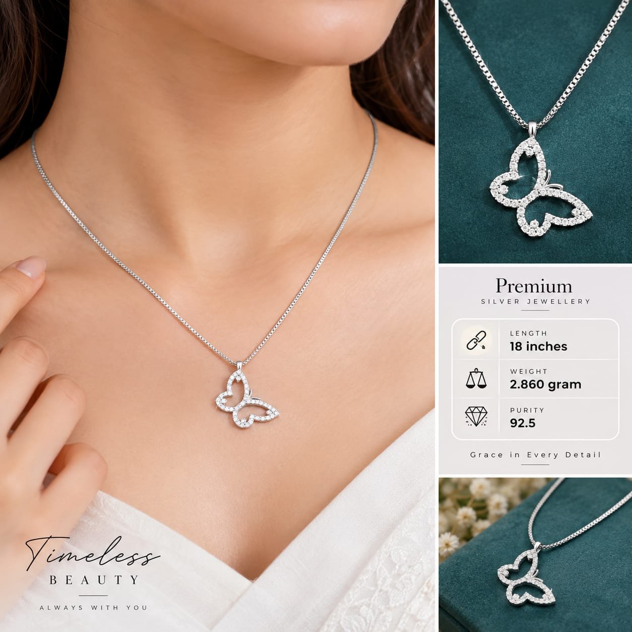 Ladies Butterfly Silver Chain