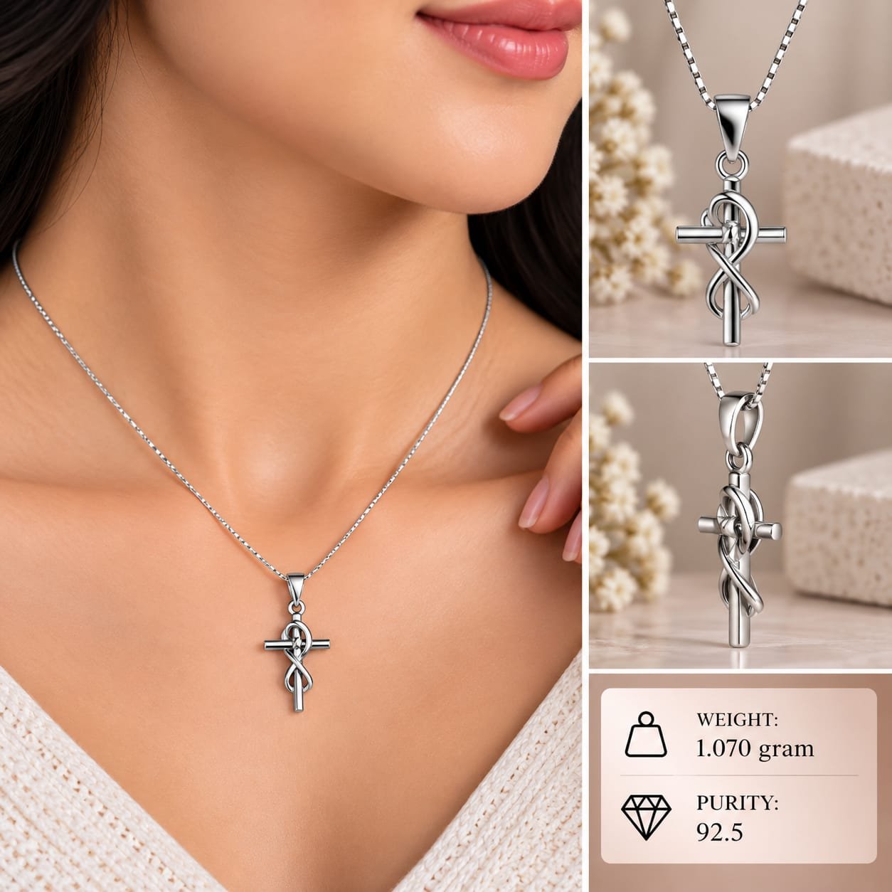 Ladies Silver Infinity Cross Pendant