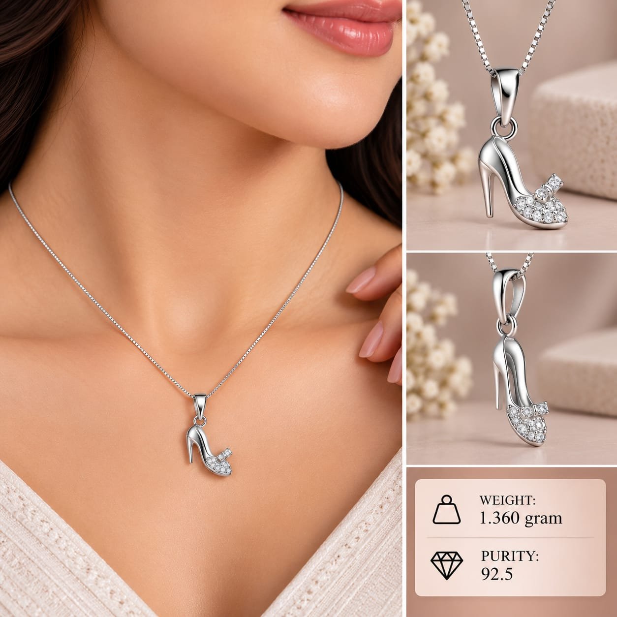 Ladies Silver High Heel Pendant