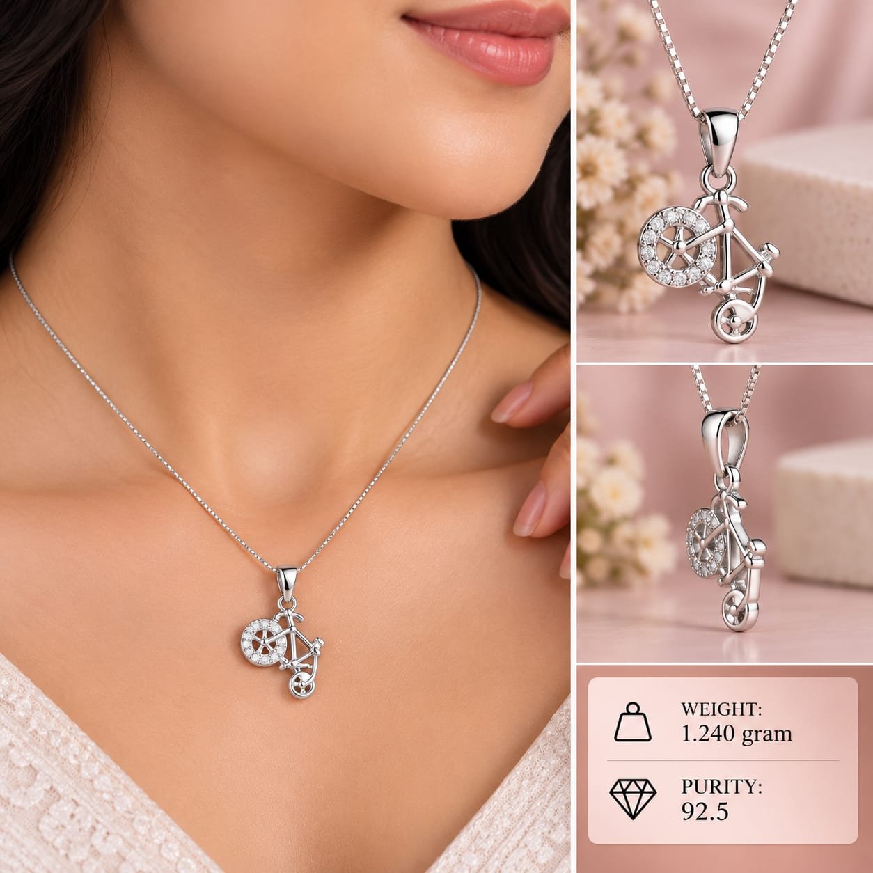 Ladies Silver Bicycle Pendant