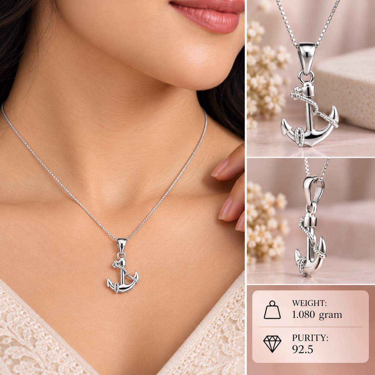 Ladies Silver Anchor Pendant