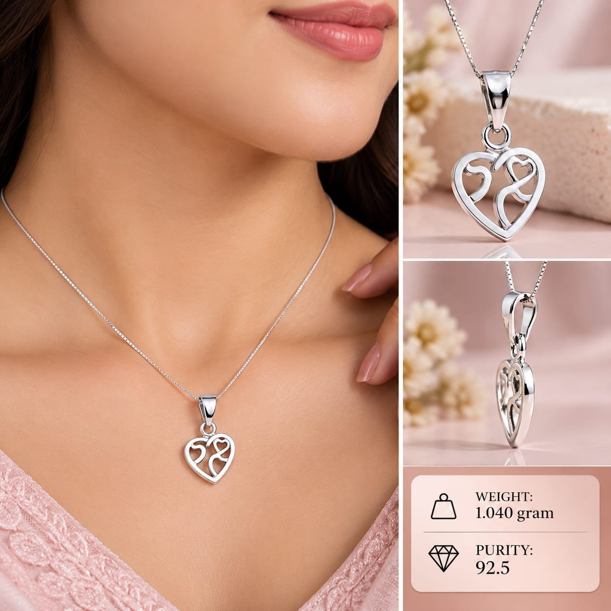 Ladies Silver Heart Pendant