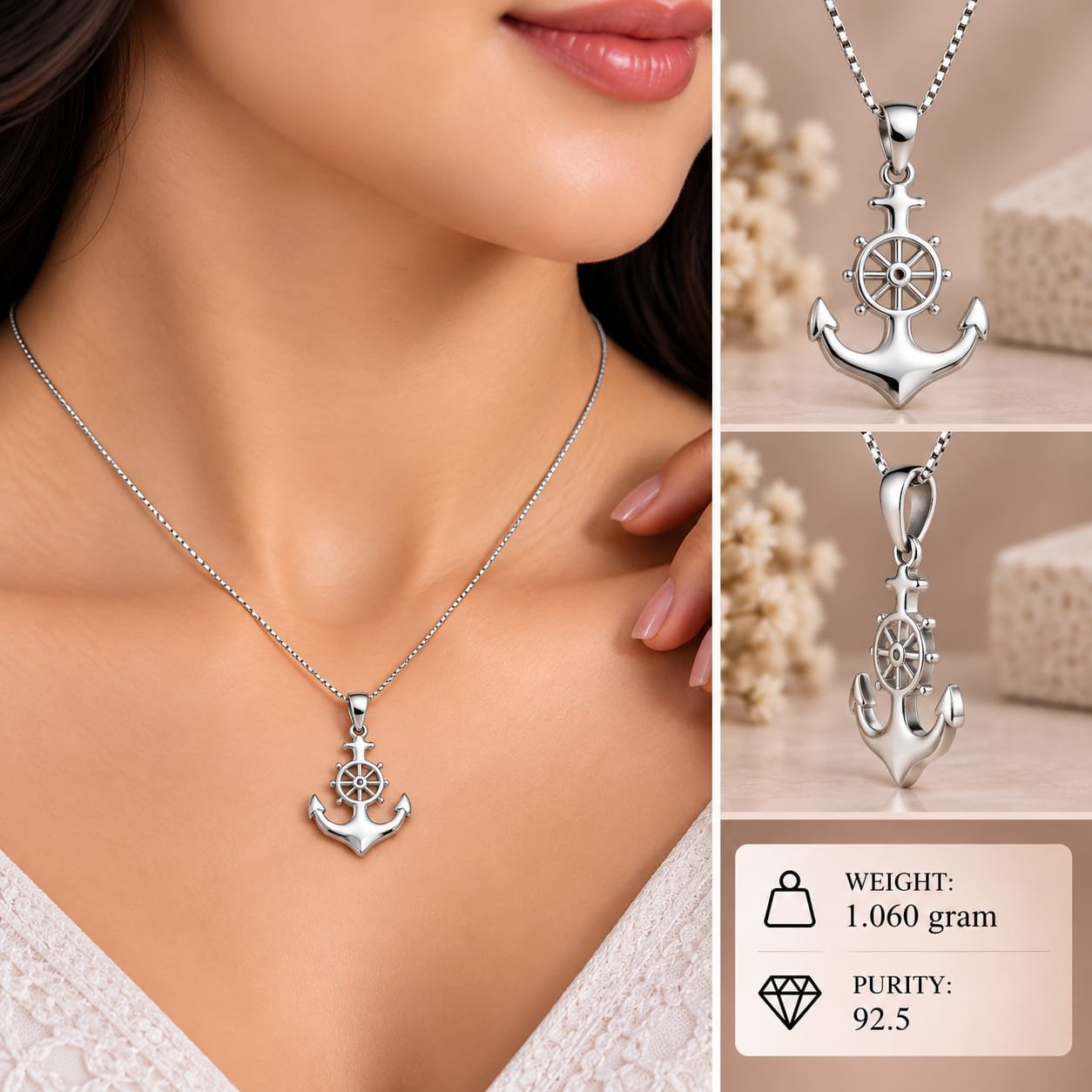 Ladies Silver Anchor Ship Wheel Pendant
