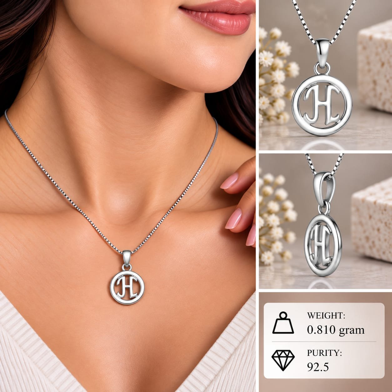 Ladies Silver Alphabet H Pendant