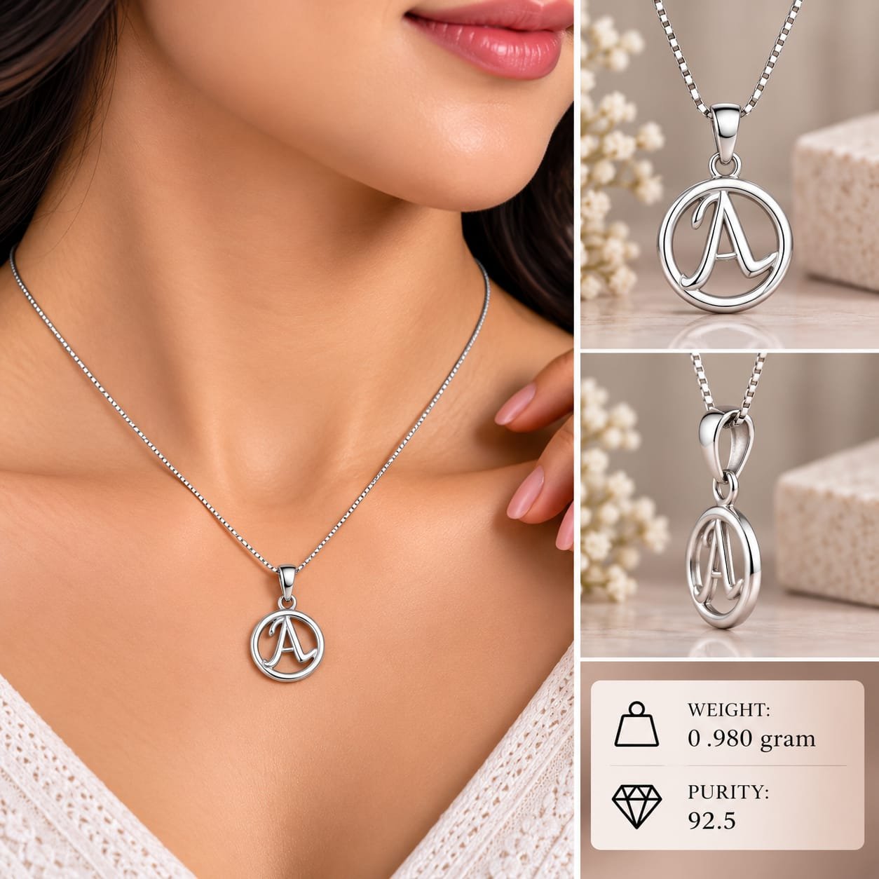 Ladies Silver Alphabet A Pendant