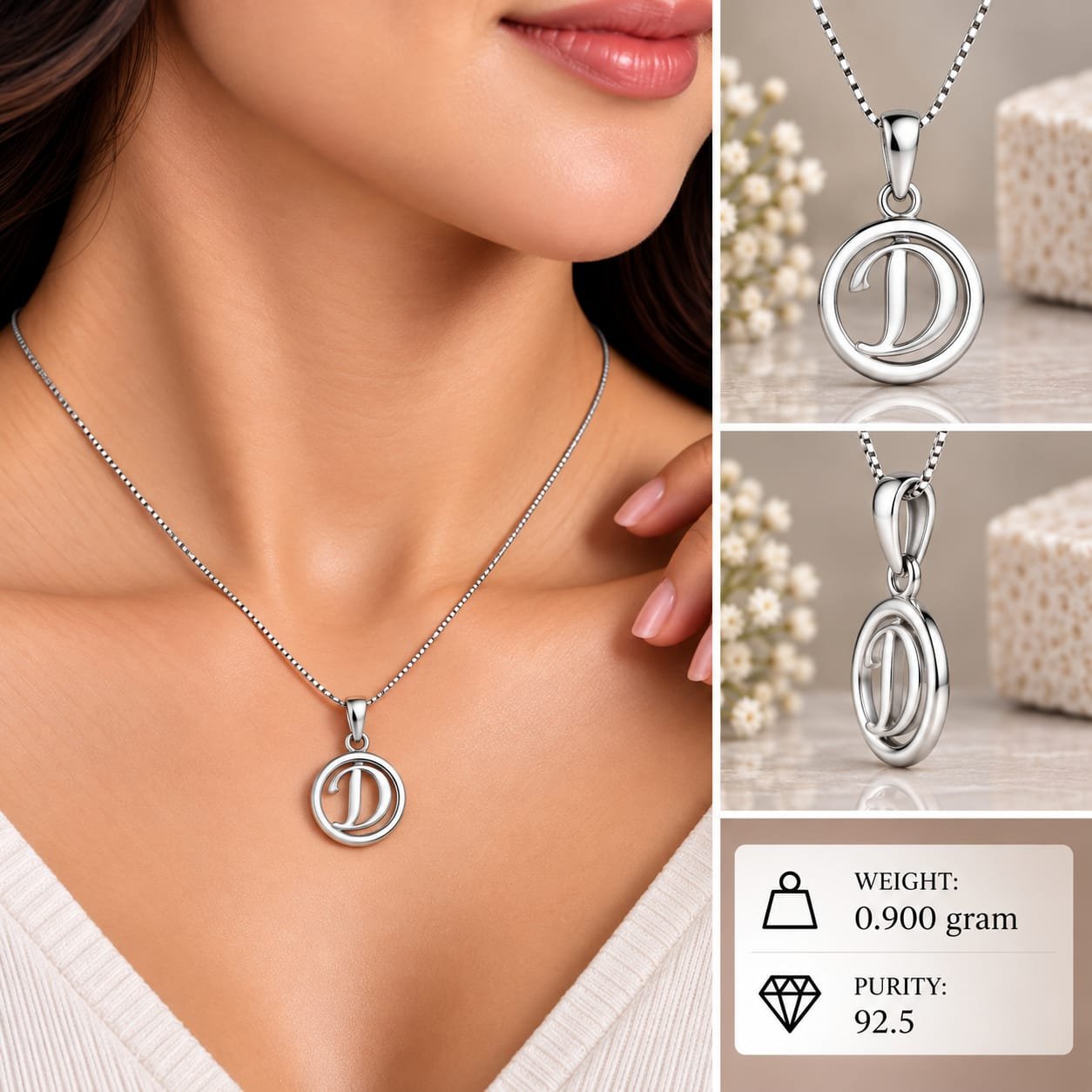 Ladies Silver Alphabet D Pendant