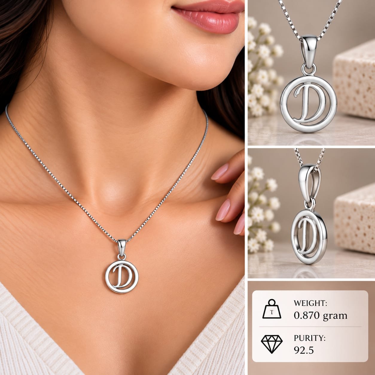 Ladies Silver Alphabet D Pendant