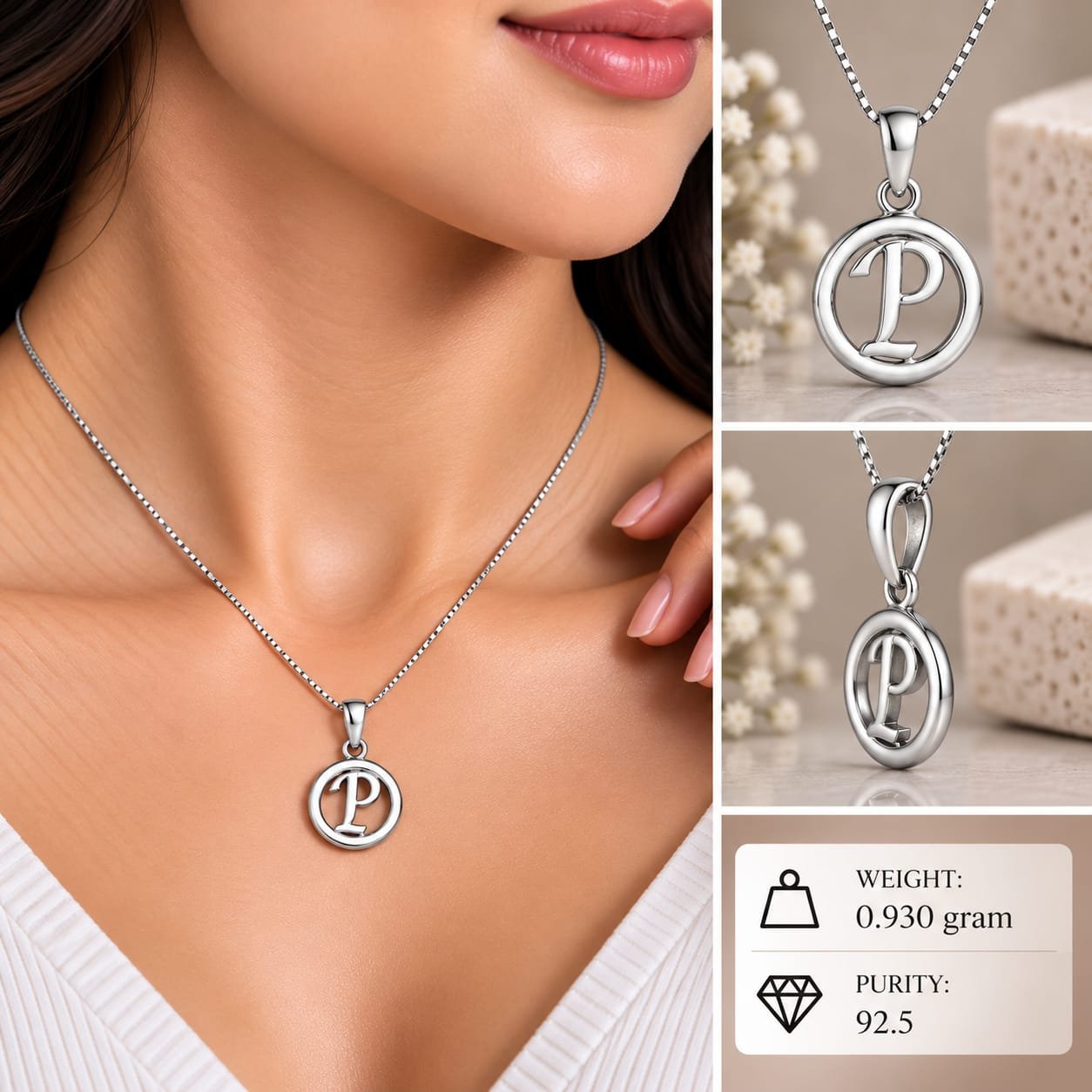 Ladies Silver Alphabet P Pendant