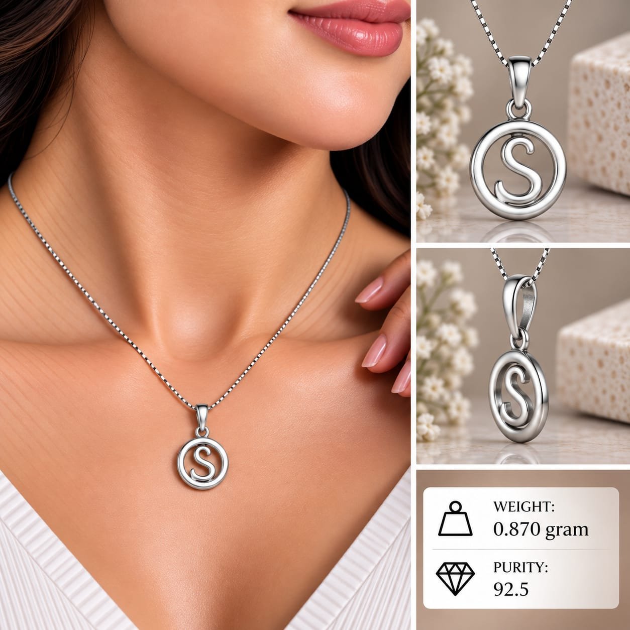 Ladies Silver Alphabet S Pendant