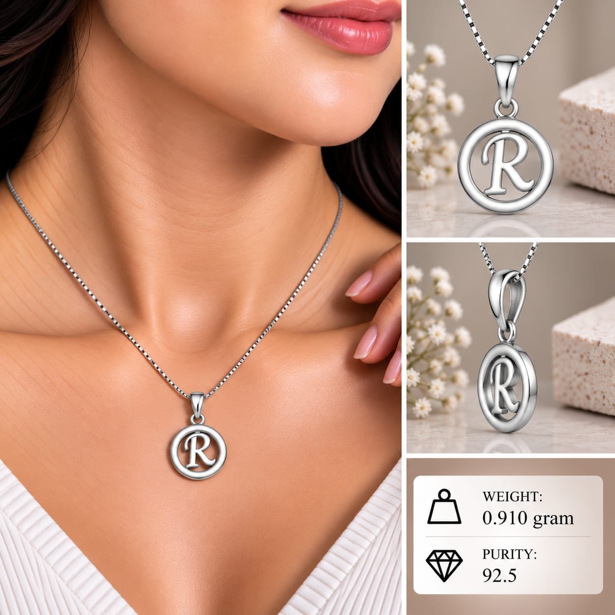 Ladies Silver Alphabet R Pendant