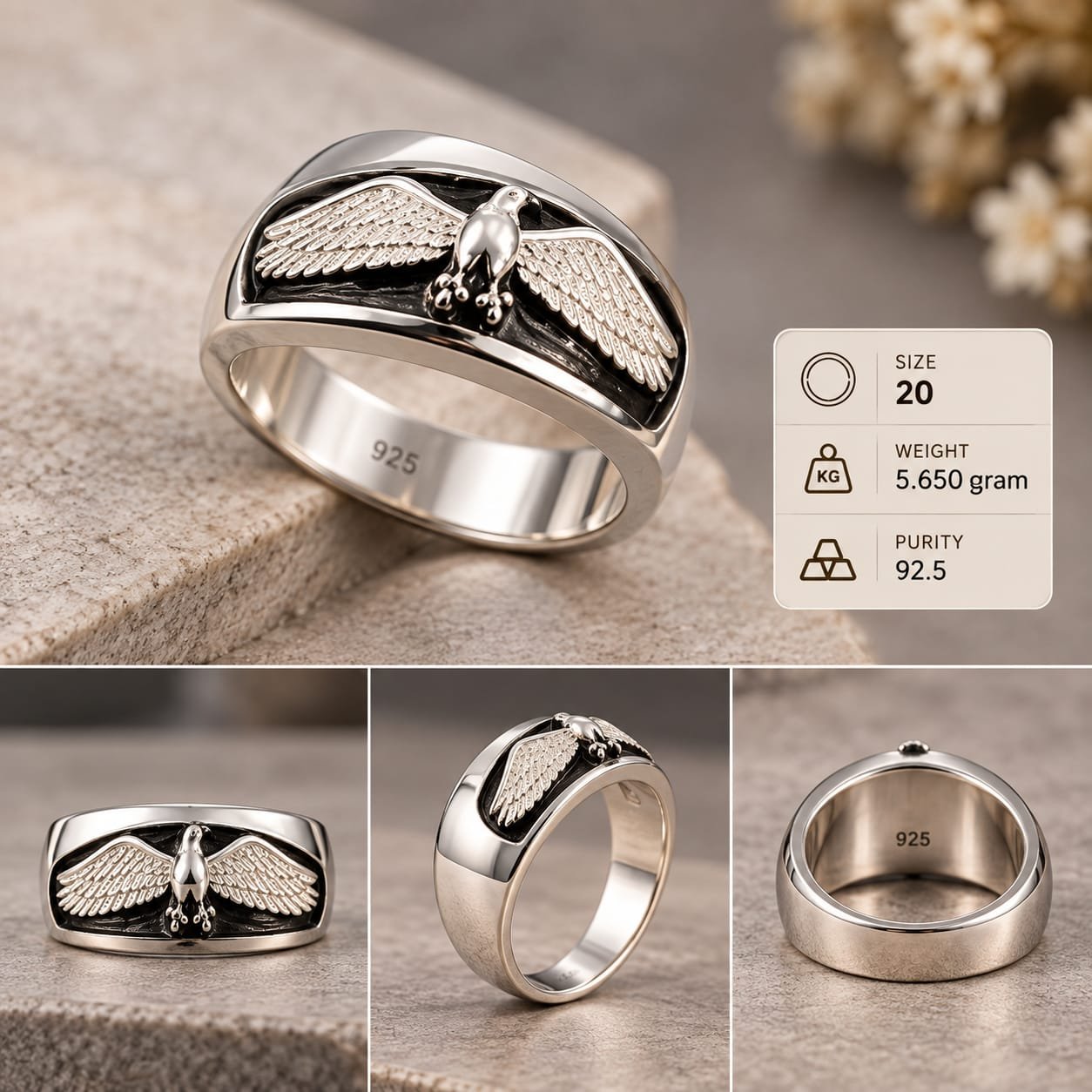 Men's Eagle Wings 925 Silver Ring