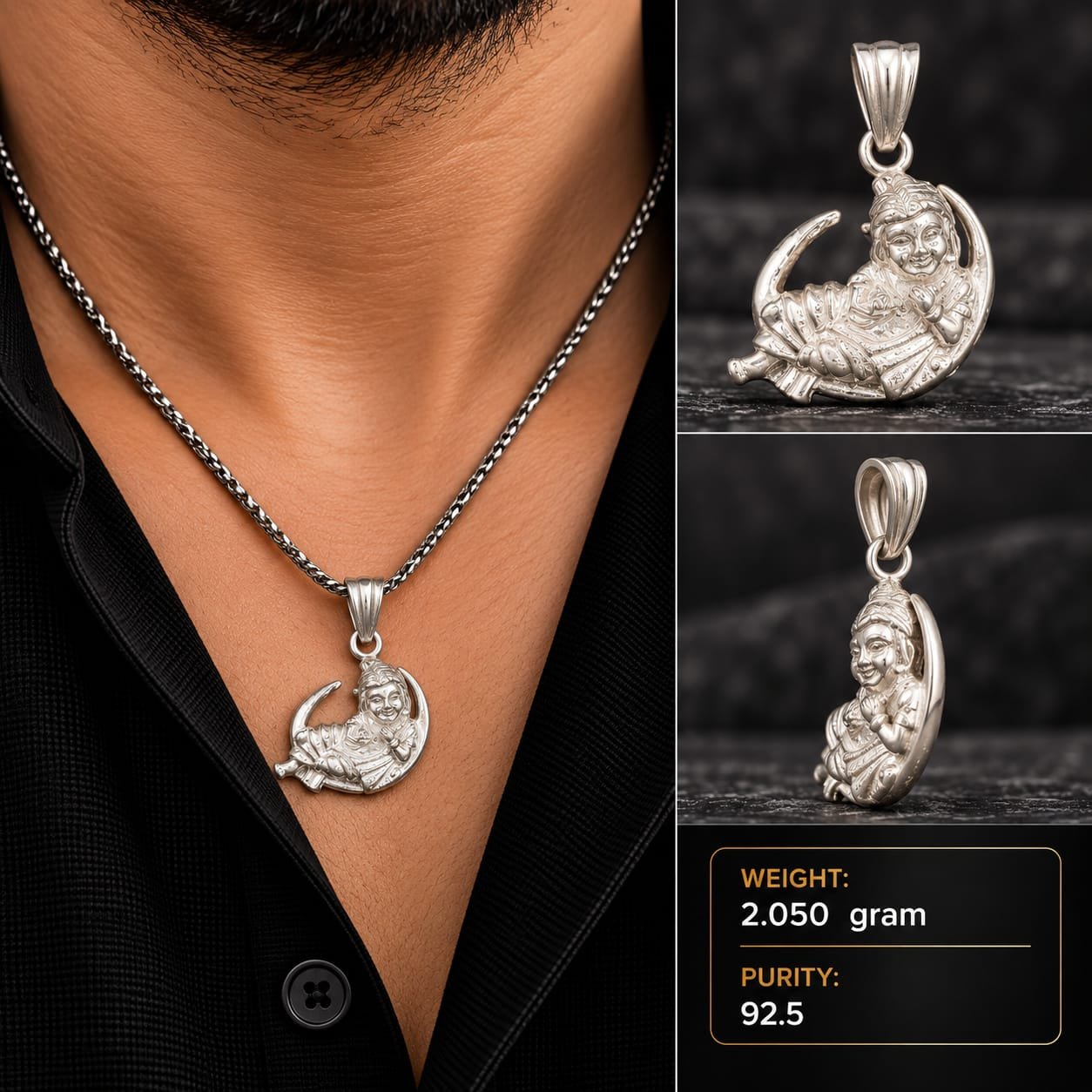 Krishna Moon Silver Pendant