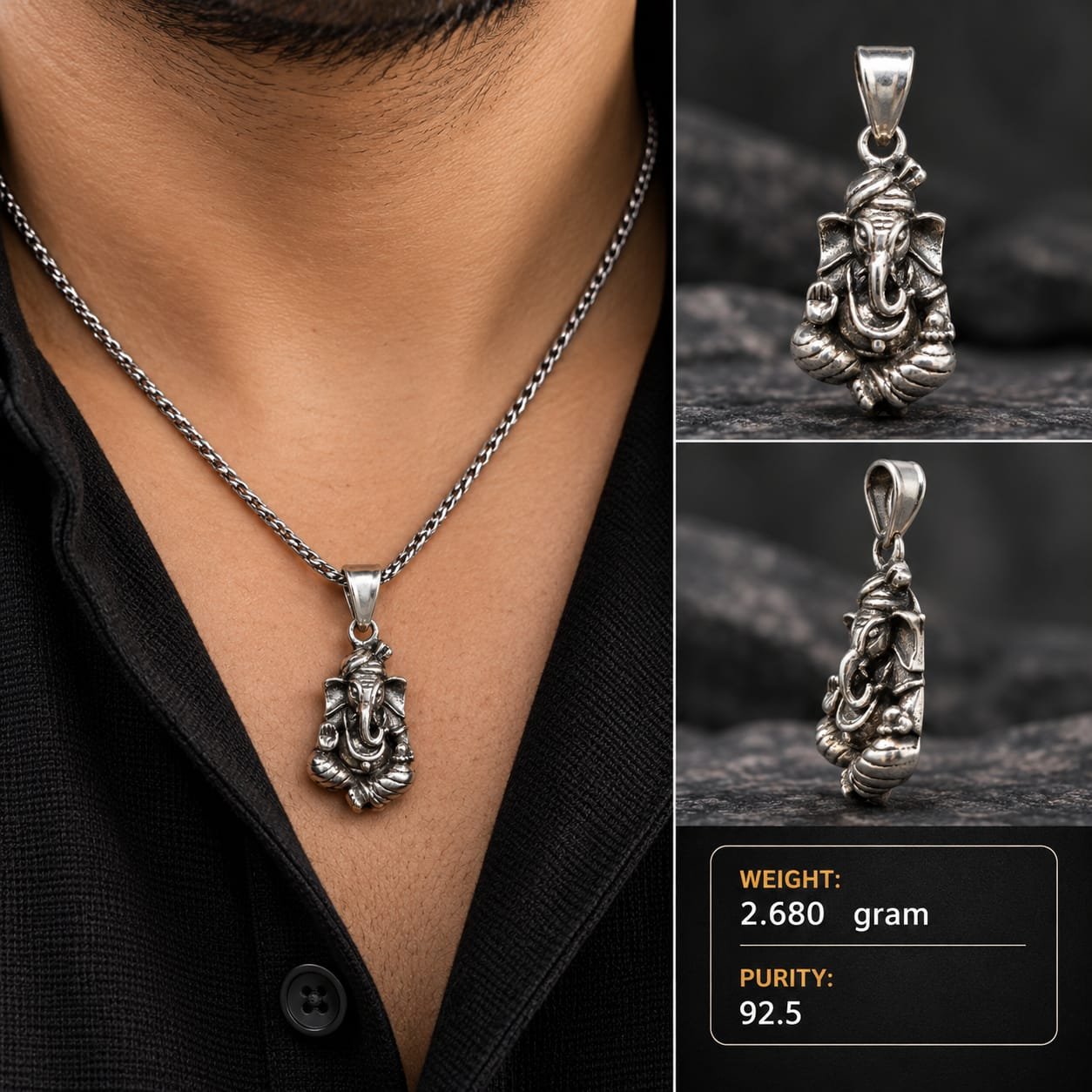 Ganesha Oxidised Silver Pendant