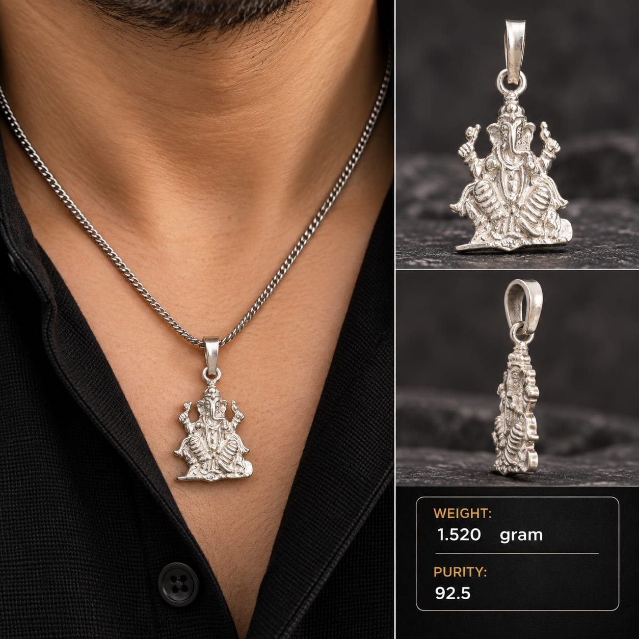 Chaturbhuj Ganesha Silver Pendant