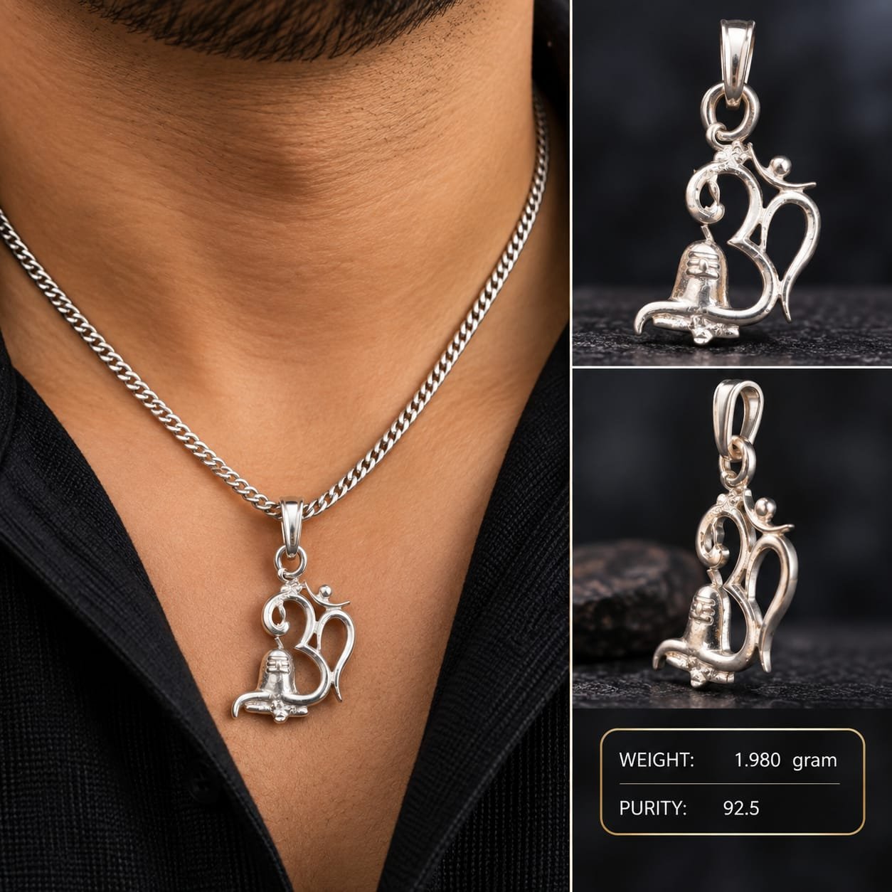 Om Shivling Silver Pendant