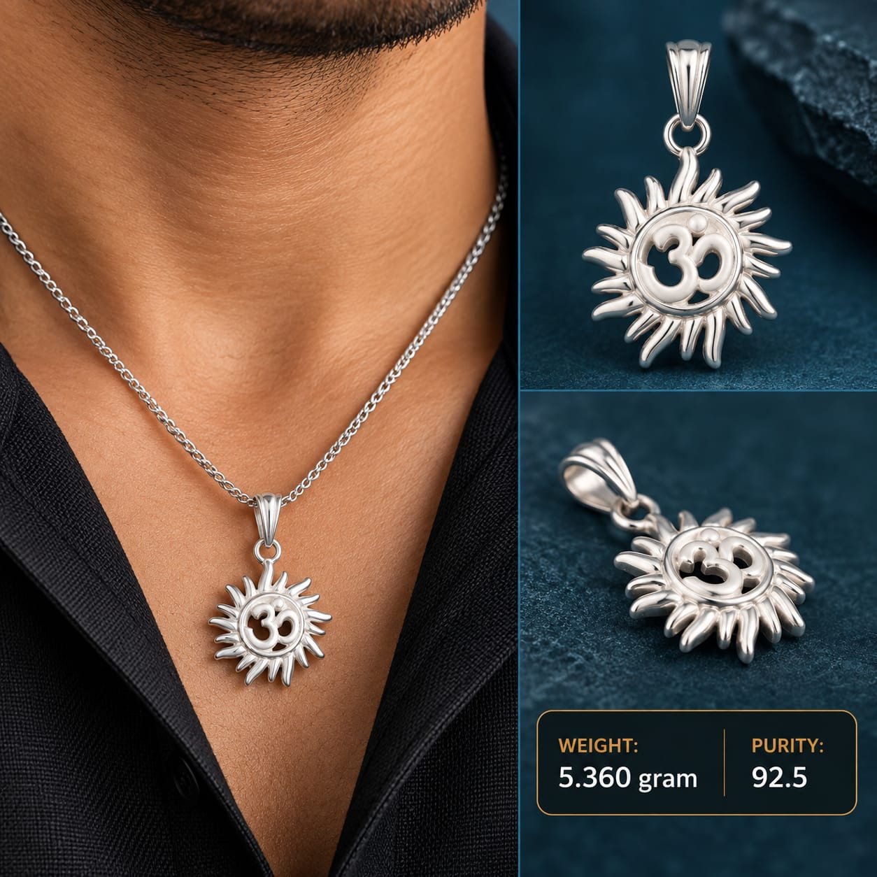 Sun Om Silver Pendant