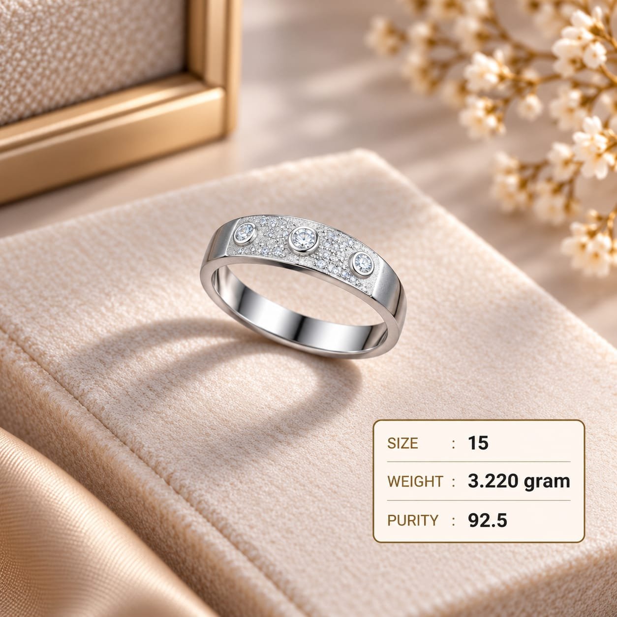 Ladies Scatter Pave 925 Silver Ring