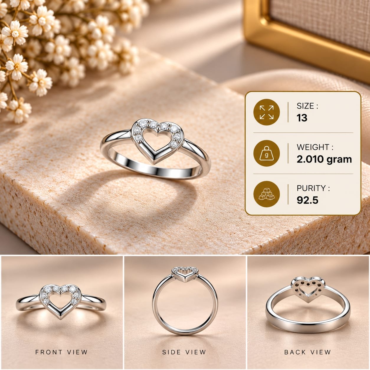 Ladies Open Heart Outline 925 Silver Ring