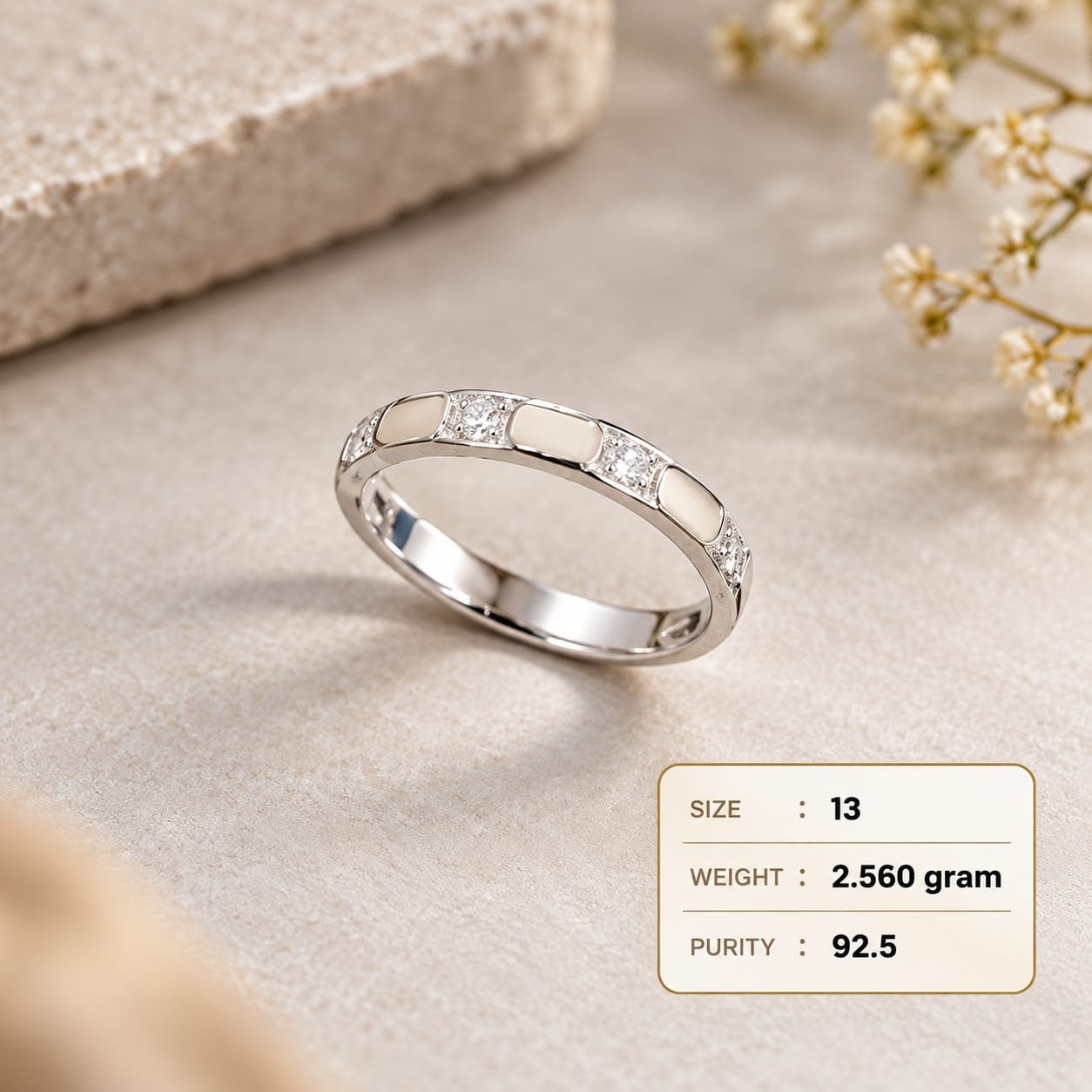 Ladies White Enamel Eternity 925 Silver Ring