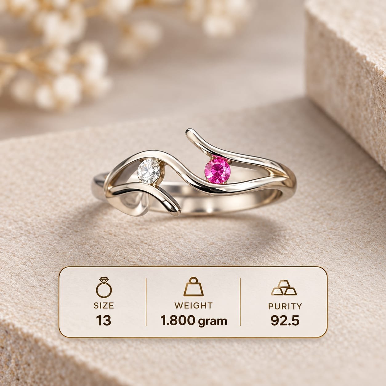 Ladies Toi et Moi Twist 925 Silver Ring