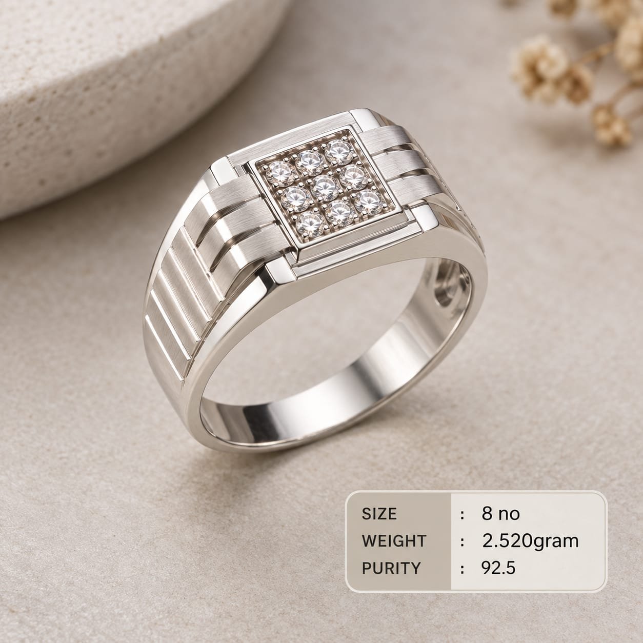 Ladies Pave Square Signet 925 Silver Ring
