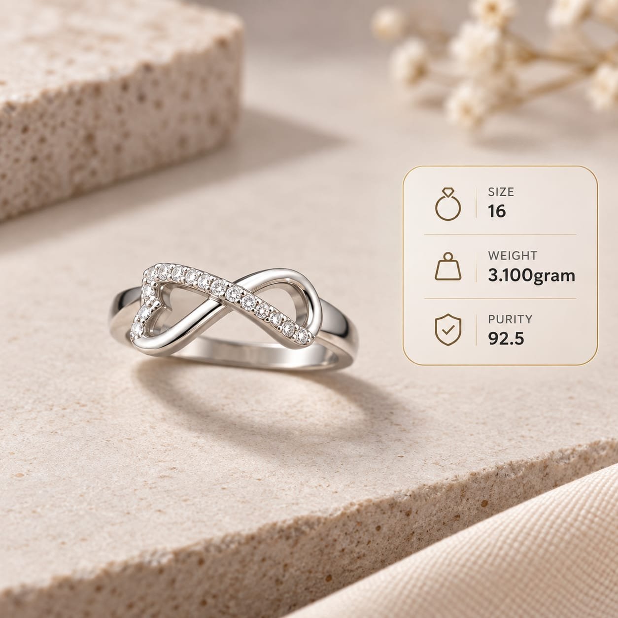Ladies Infinity Heart Bold 925 Silver Ring