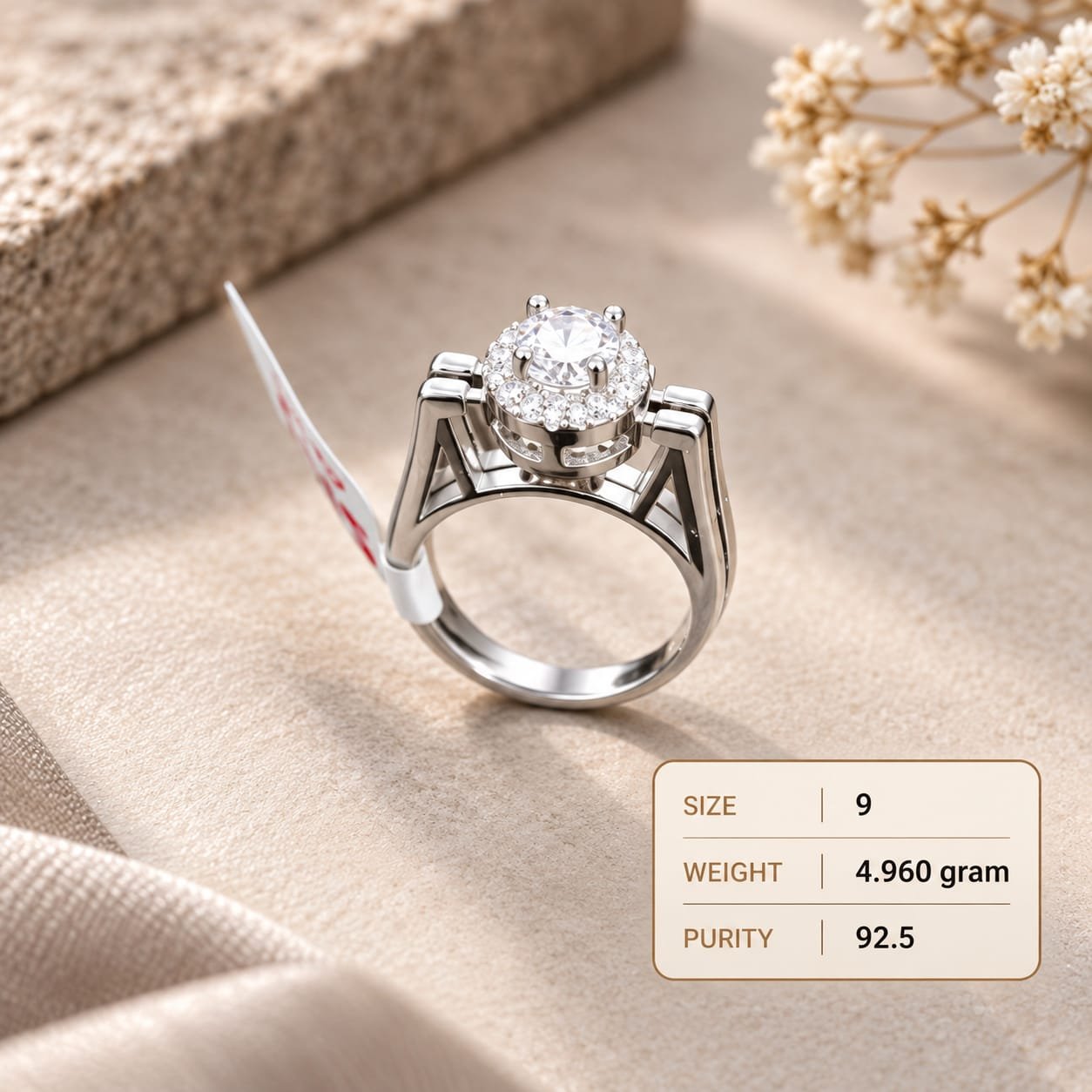 Ladies Classic Halo Solitaire 925 Silver Ring