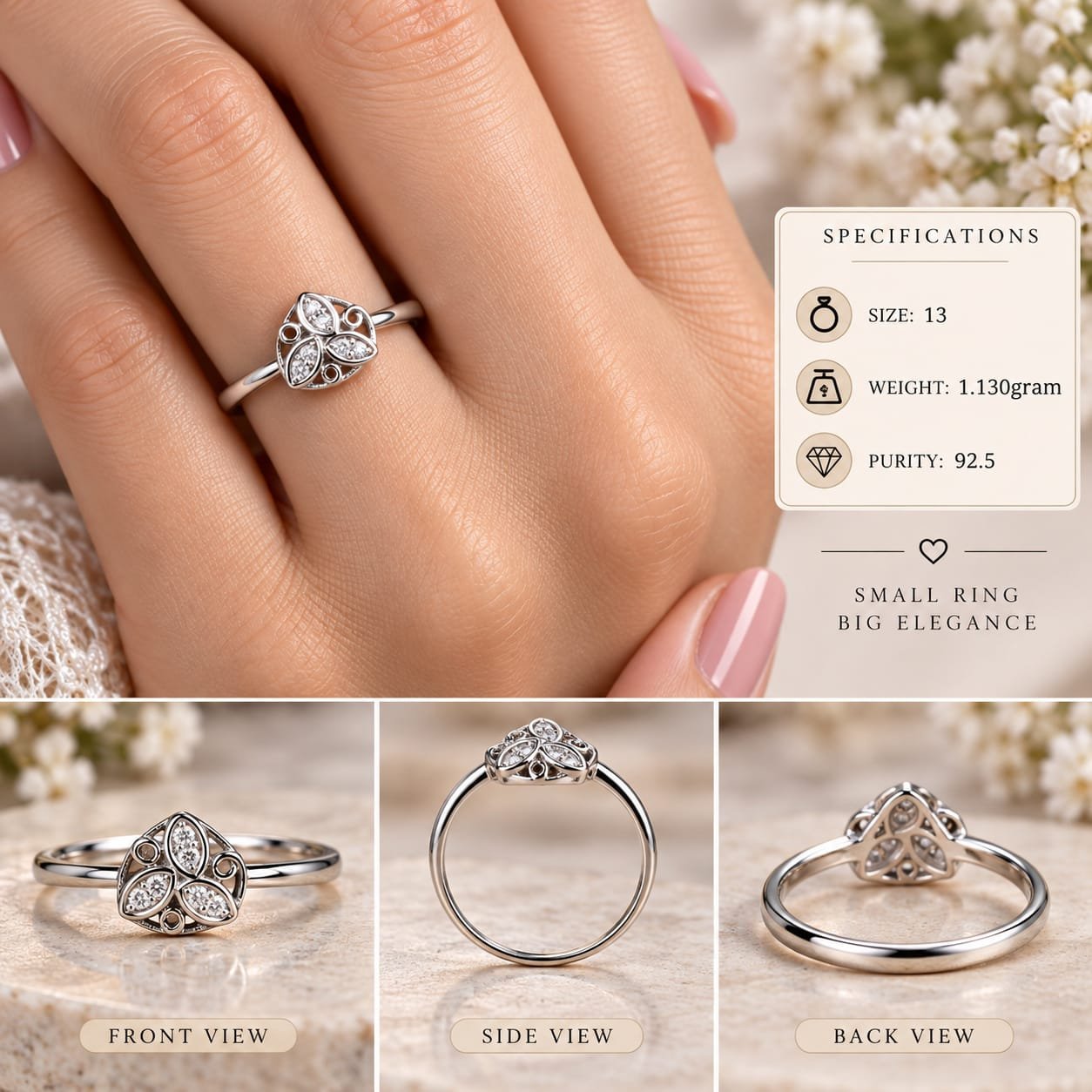 Ladies Trefoil Vintage 925 Silver Ring