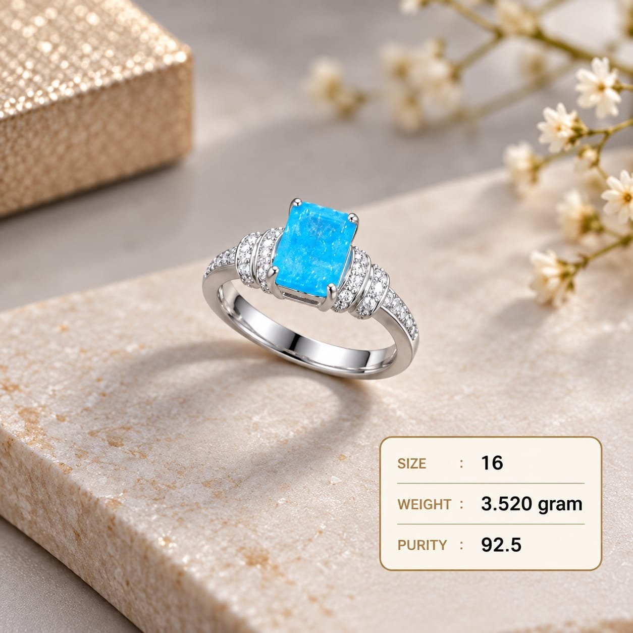 Ladies Turquoise Stone 925 Silver Ring
