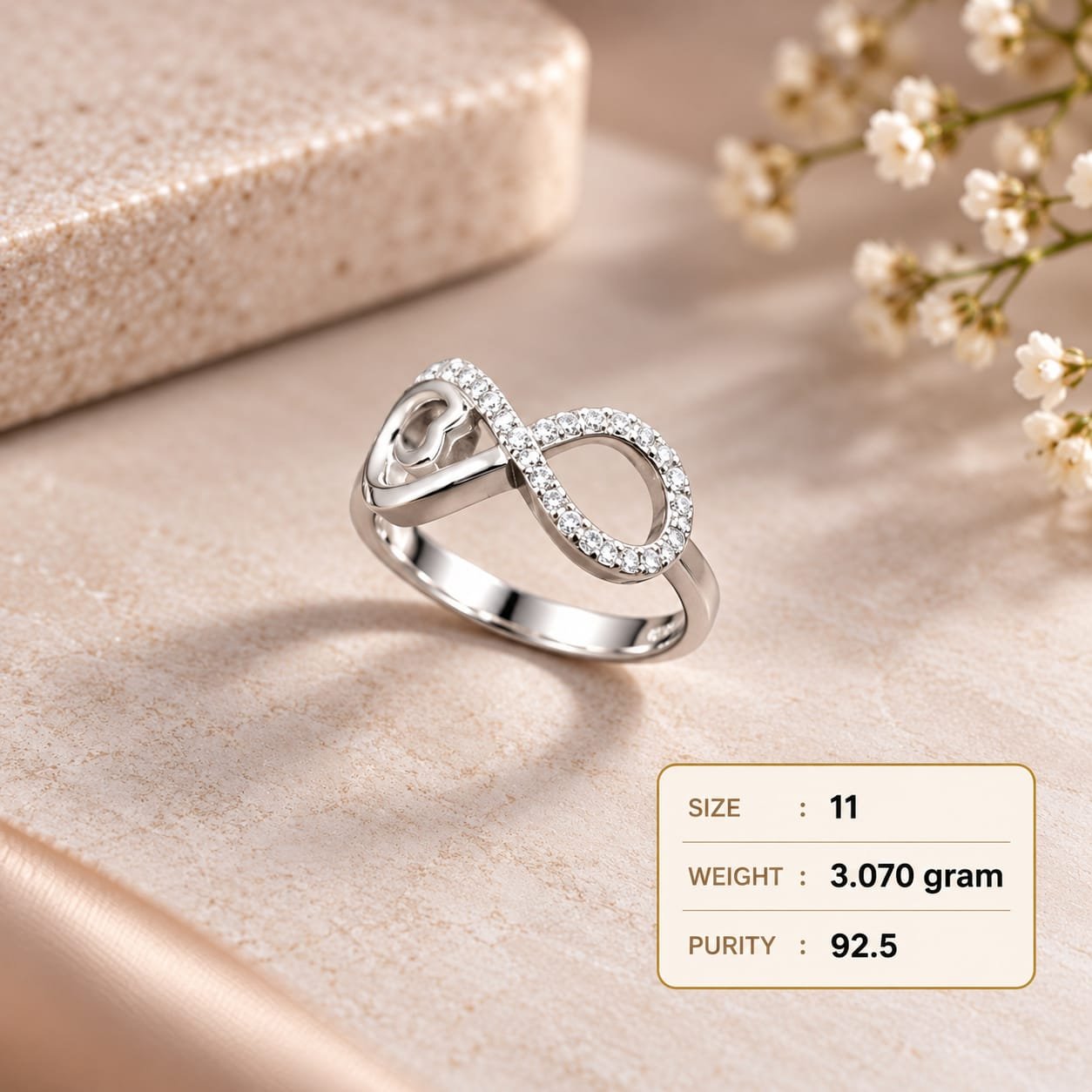 Ladies Infinity Heart 925 Silver Ring