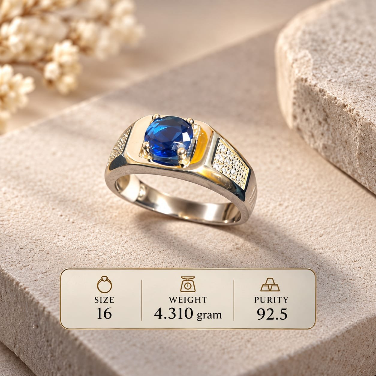 Men's Blue Stone 925 Silver Ring