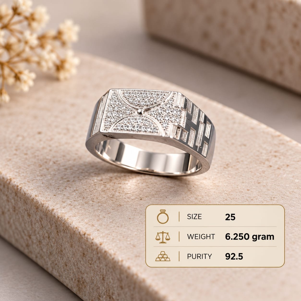 Men's Geometric Pave 925 Silver Ring