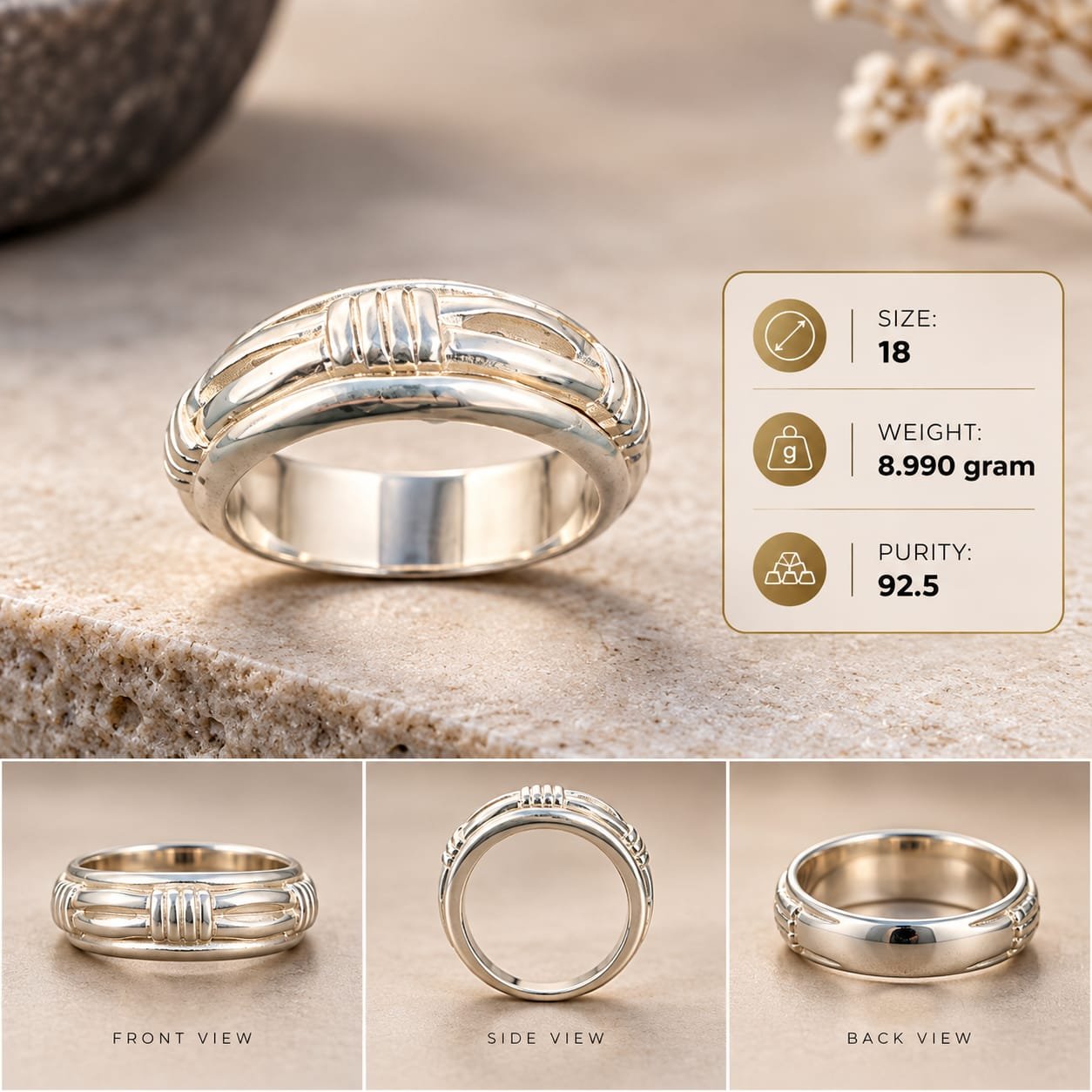 Men's Wire Wrapped Dome 925 Silver Ring