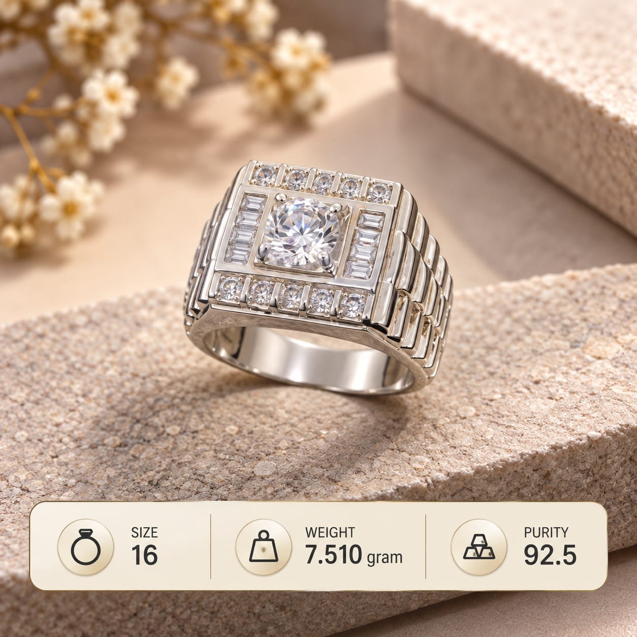 Men's Solitaire Watch Link 925 Silver Ring