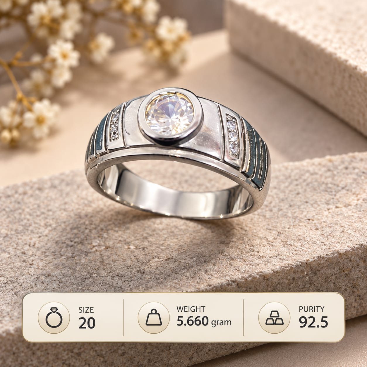 Men's Bezel Solitaire 925 Silver Ring