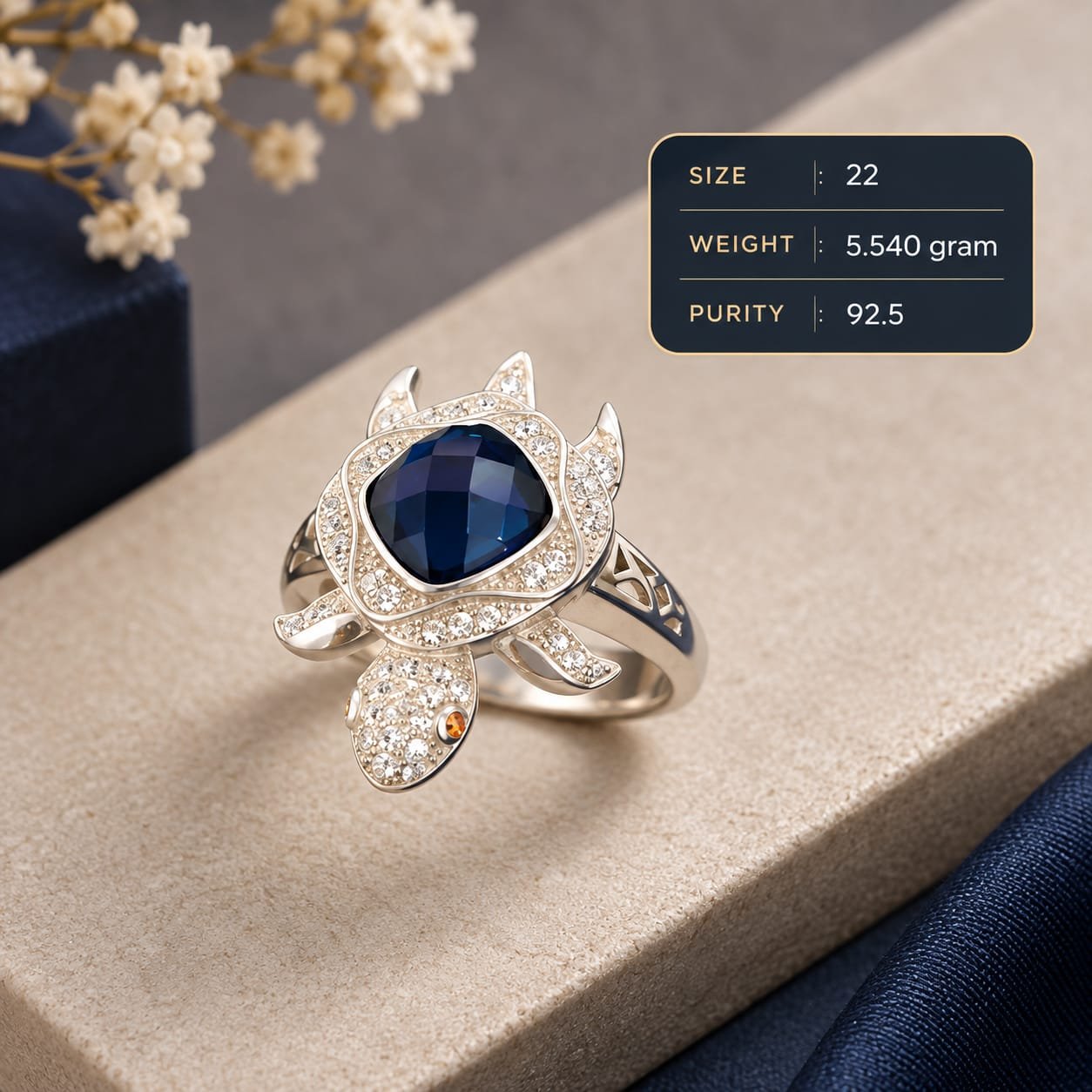 Blue Stone Turtle 925 Silver Ring