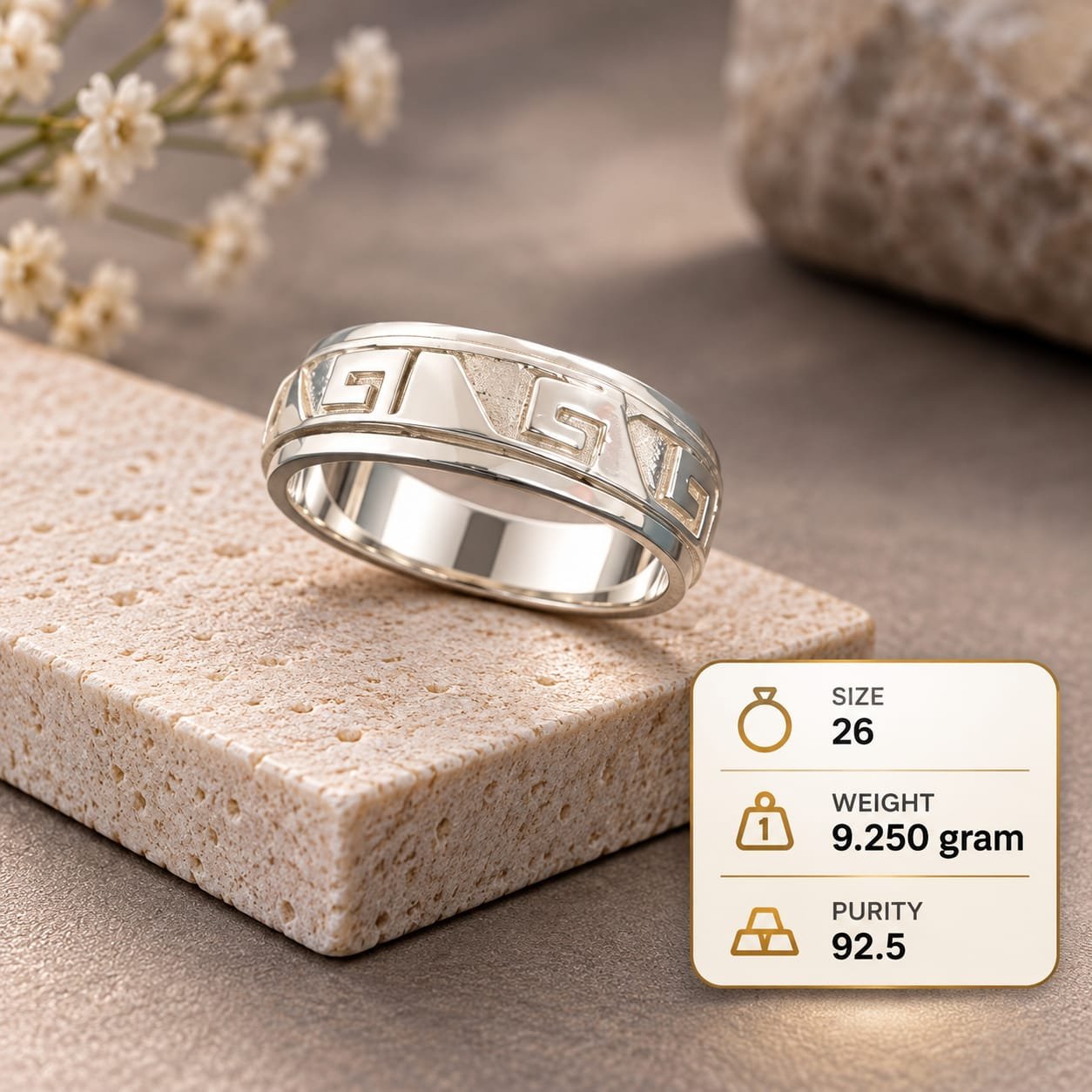 Men's Greek Key Band 925 Silver Ring